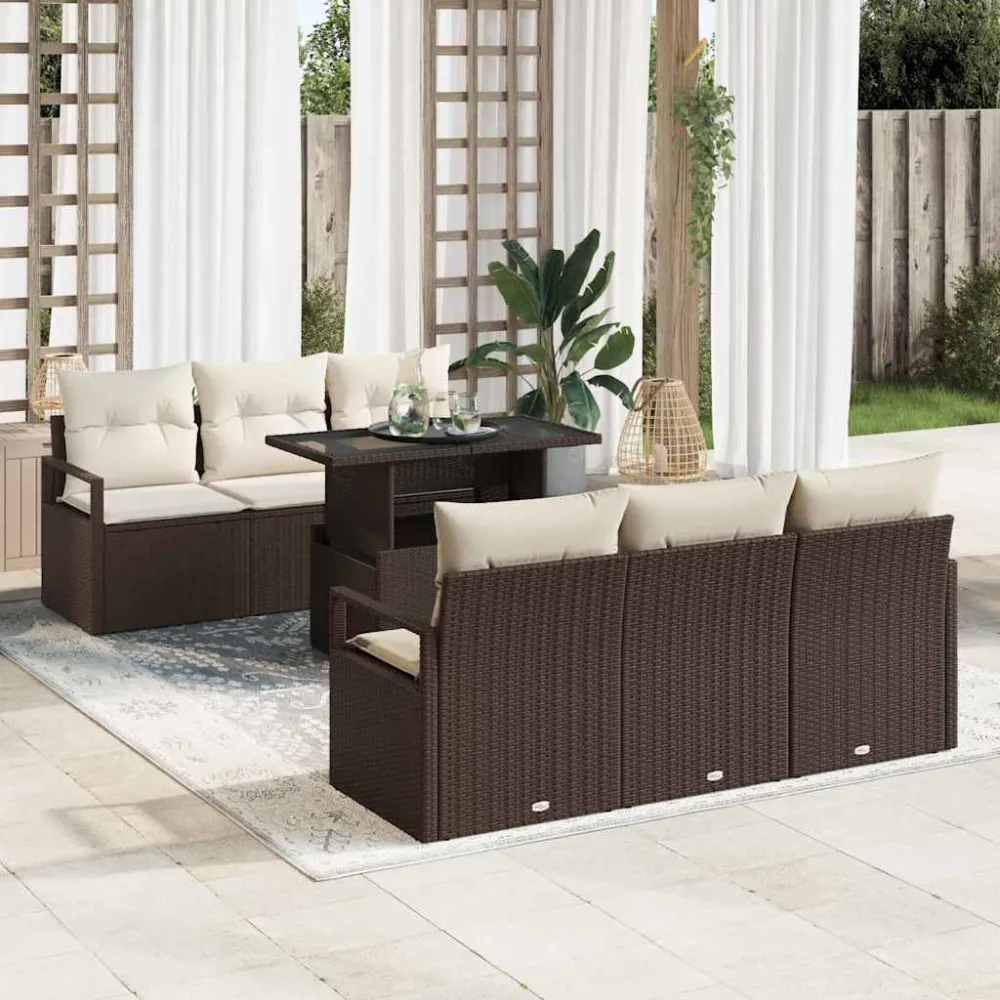 Tuin Sofa Set met opslag 7 pcs Bruin en Crème poly rattan vidaXL