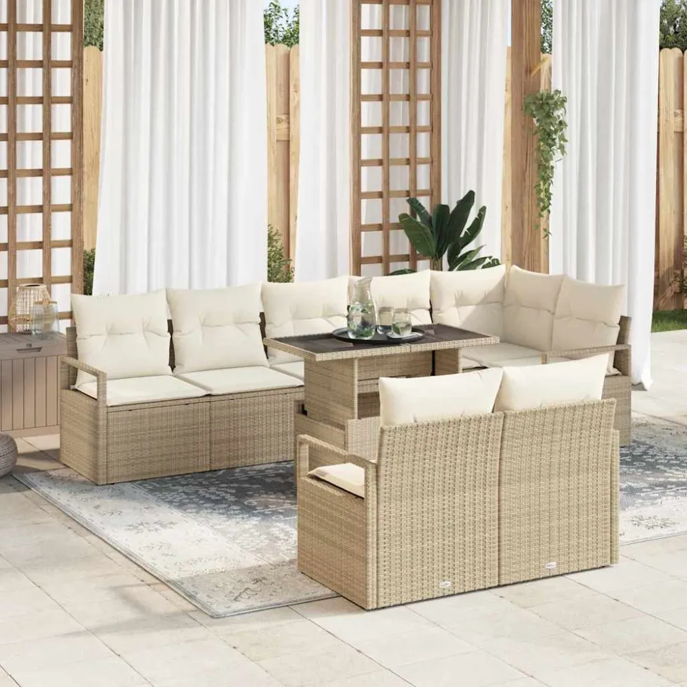 Tuin Sofa Set met opslag 9 pcs Beige Poly riet vidaXL