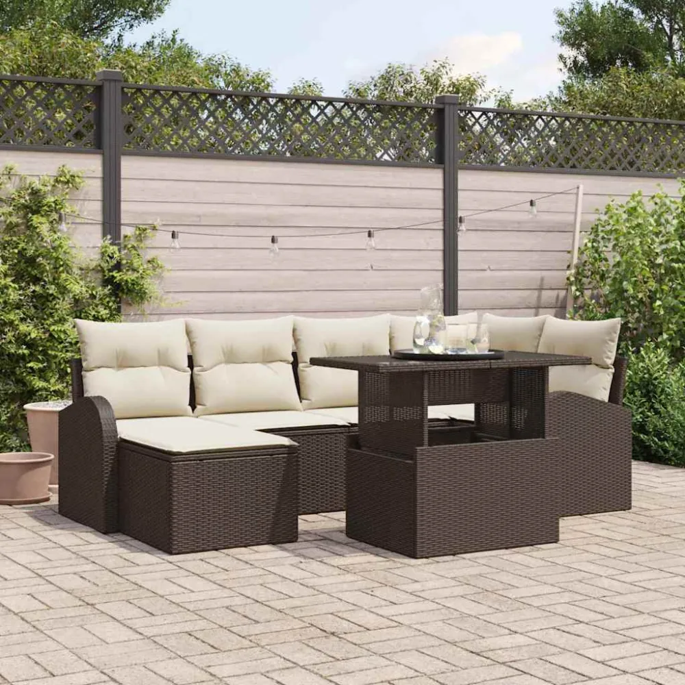 Tuin Sofa Set met opslag 7 pcs Bruin Poly riet vidaXL