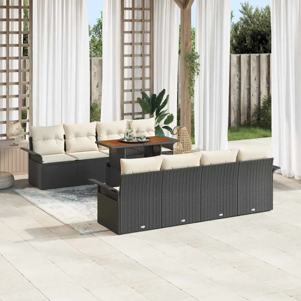 Tuin Sofa Set met opslag 9 pcs Zwart Poly riet vidaXL