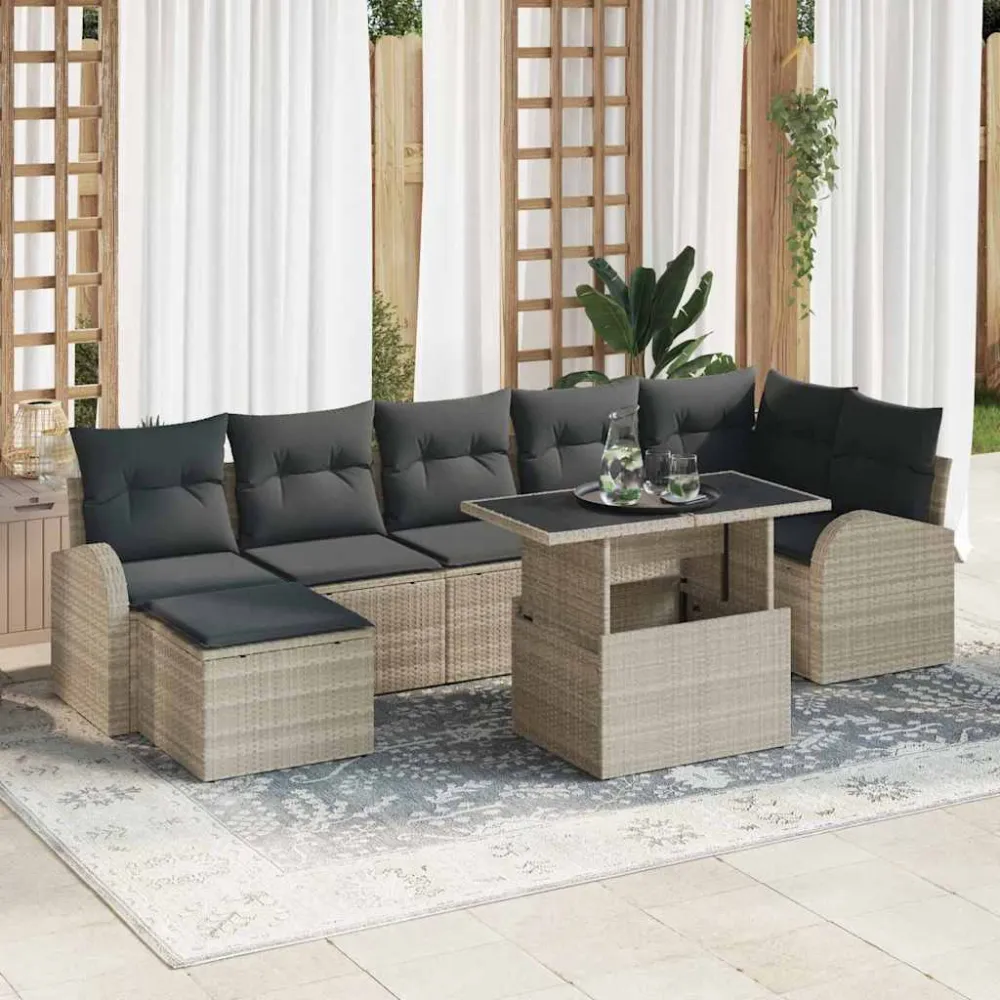 Tuin Sofa Set met opslag 8 pcs Lichtgrijs poly rattan vidaXL