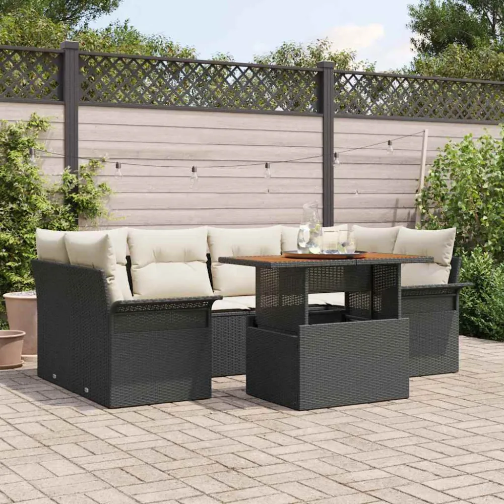 Tuin Sofa Set met opslag 7 pcs Zwart Poly riet vidaXL