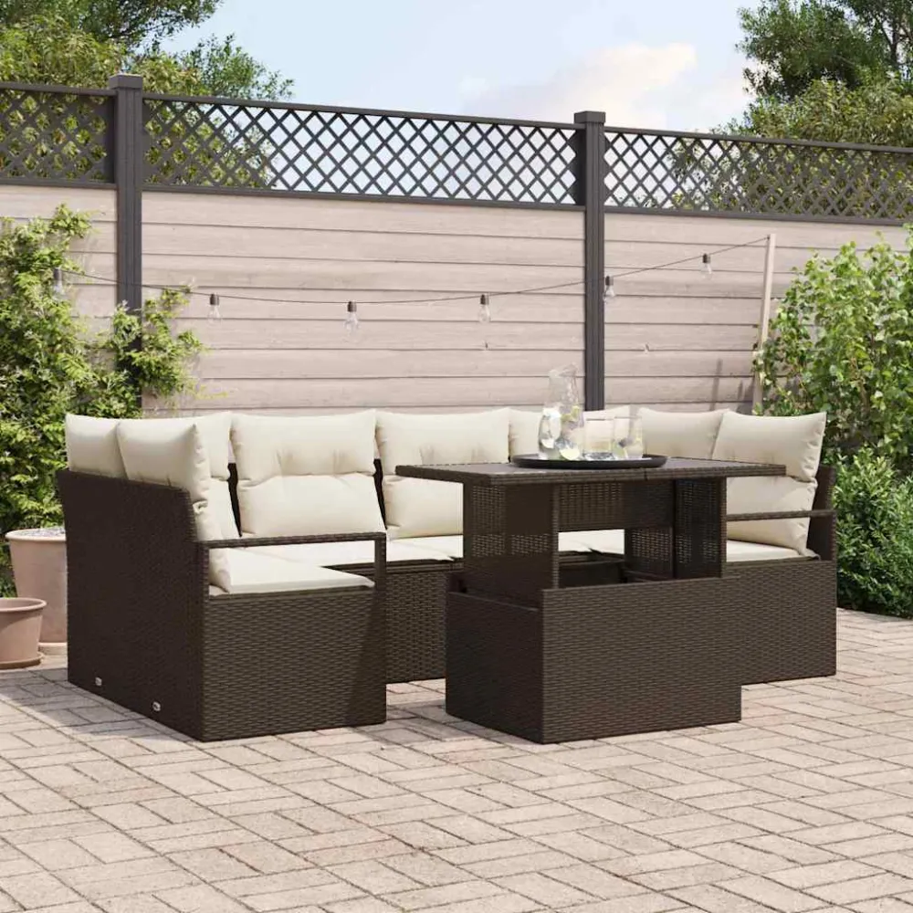 Tuin Sofa Set met opslag 7 pcs Bruin Poly riet vidaXL