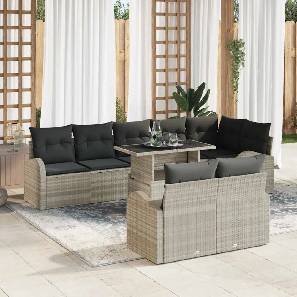 Tuin Sofa Set met opslag 9 pcs Lichtgrijs poly rattan vidaXL