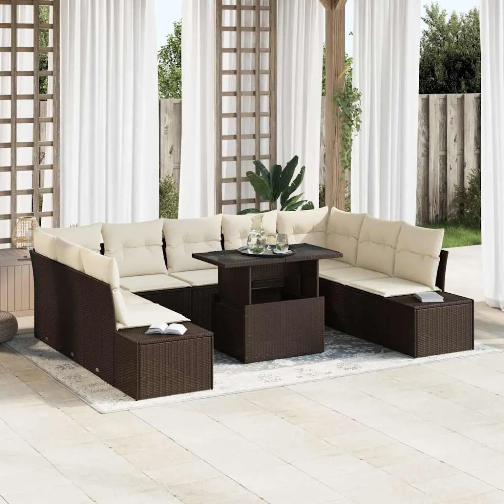Tuin Sofa Set met opslag 10 pcs Bruin Poly riet vidaXL