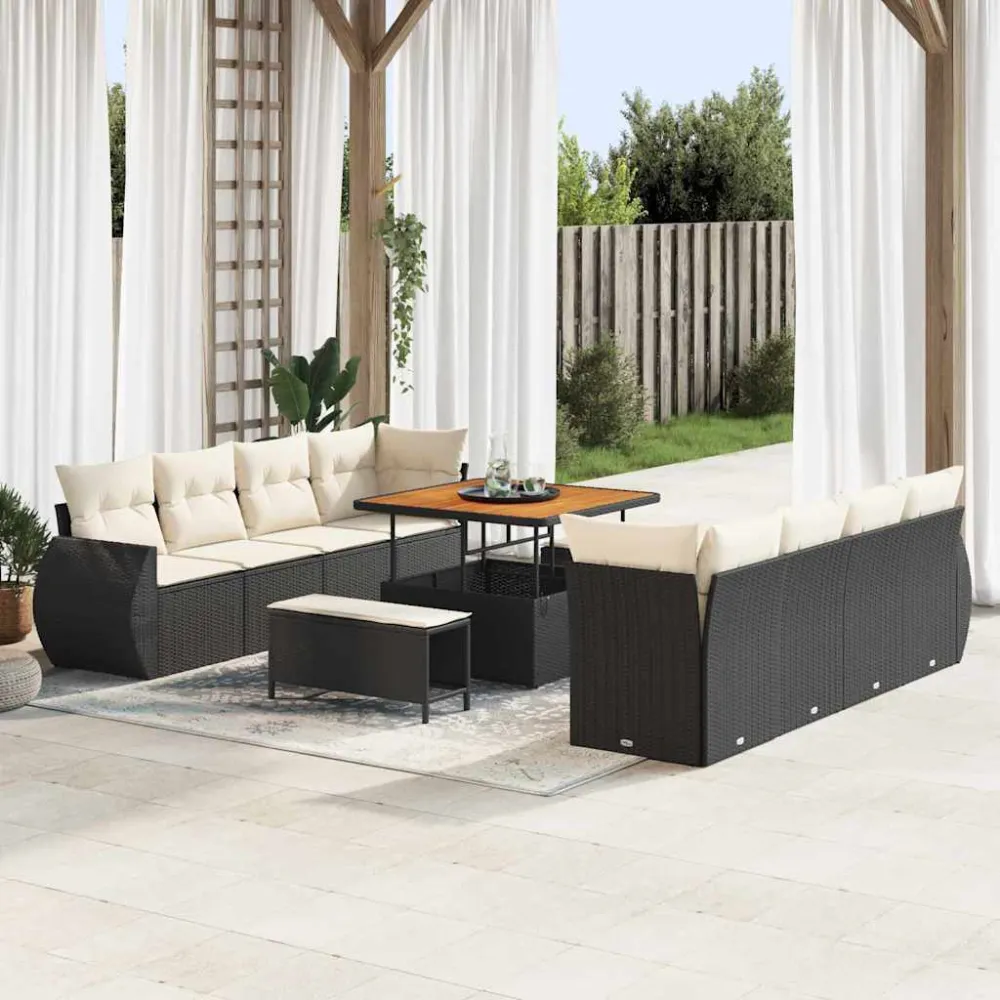 Tuin Sofa Set met opslag 11 pcs Zwart Poly riet vidaXL