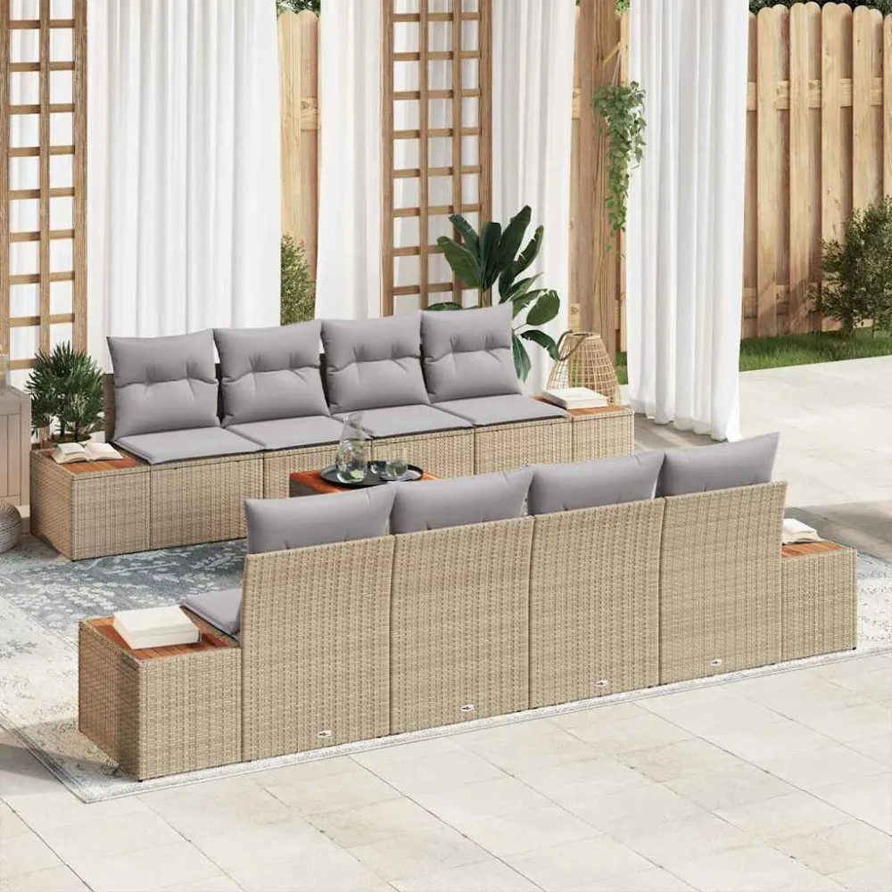 Tuin Sofa Set met opslag 9 pcs Beige Poly riet vidaXL
