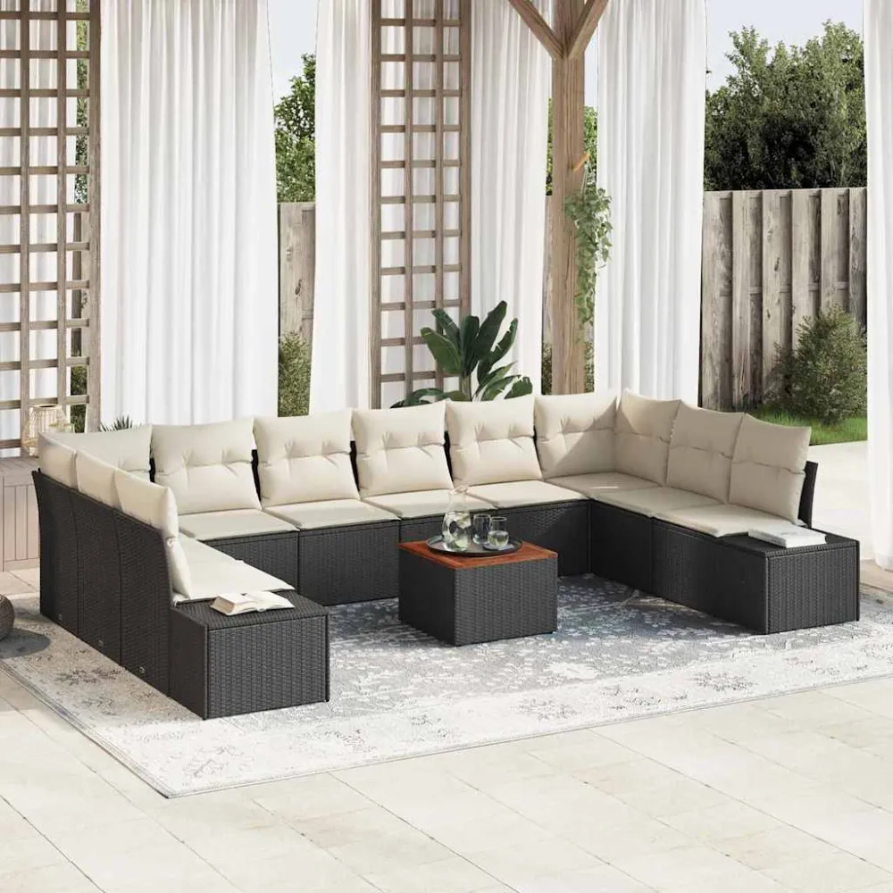 Tuin Sofa Set met opslag 11 pcs Zwart en wit vidaXL