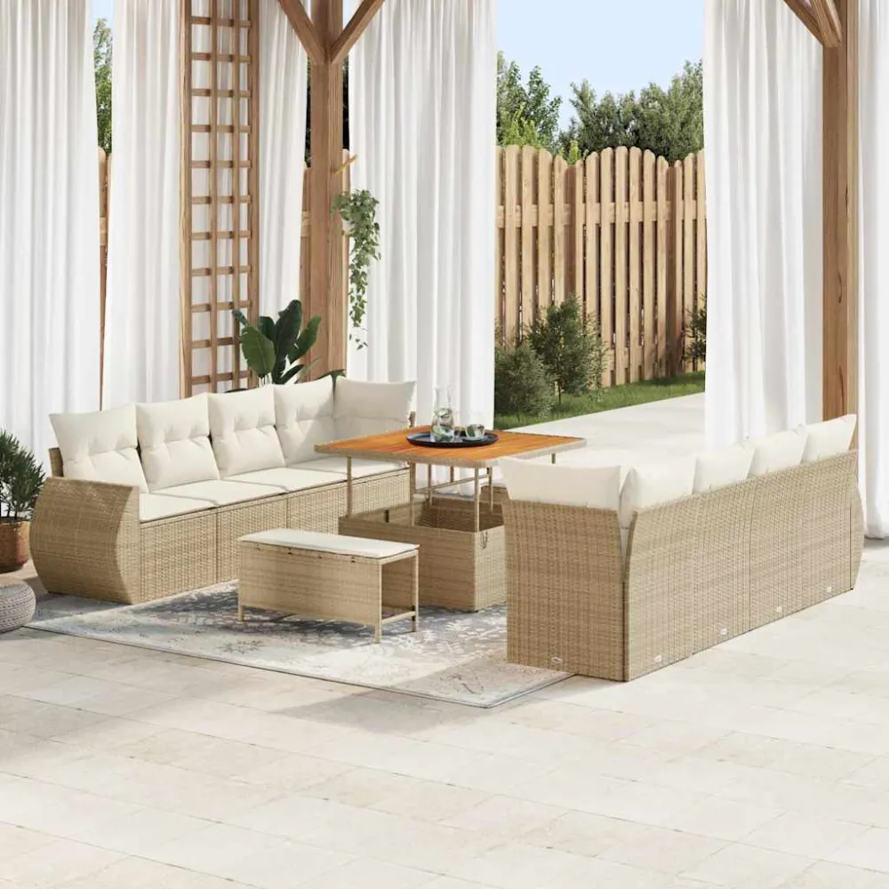Tuin Sofa Set met opslag 11 pcs Beige Poly riet vidaXL