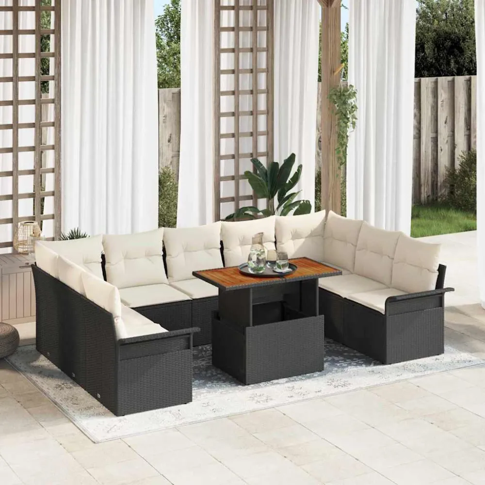 Tuin Sofa Set met opslag 10 pcs Zwart Poly riet vidaXL