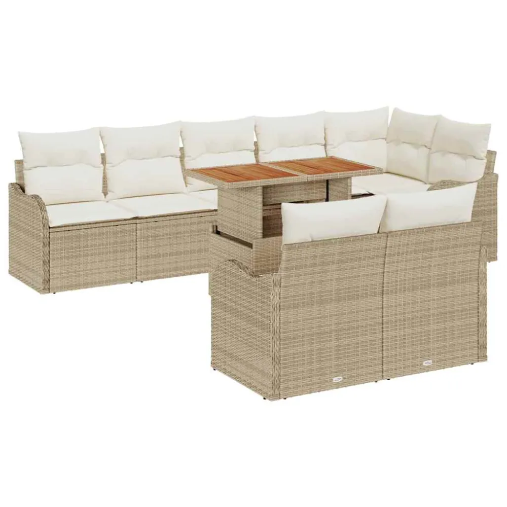 Tuin Sofa Set met opslag 9 pcs Beige Poly riet vidaXL
