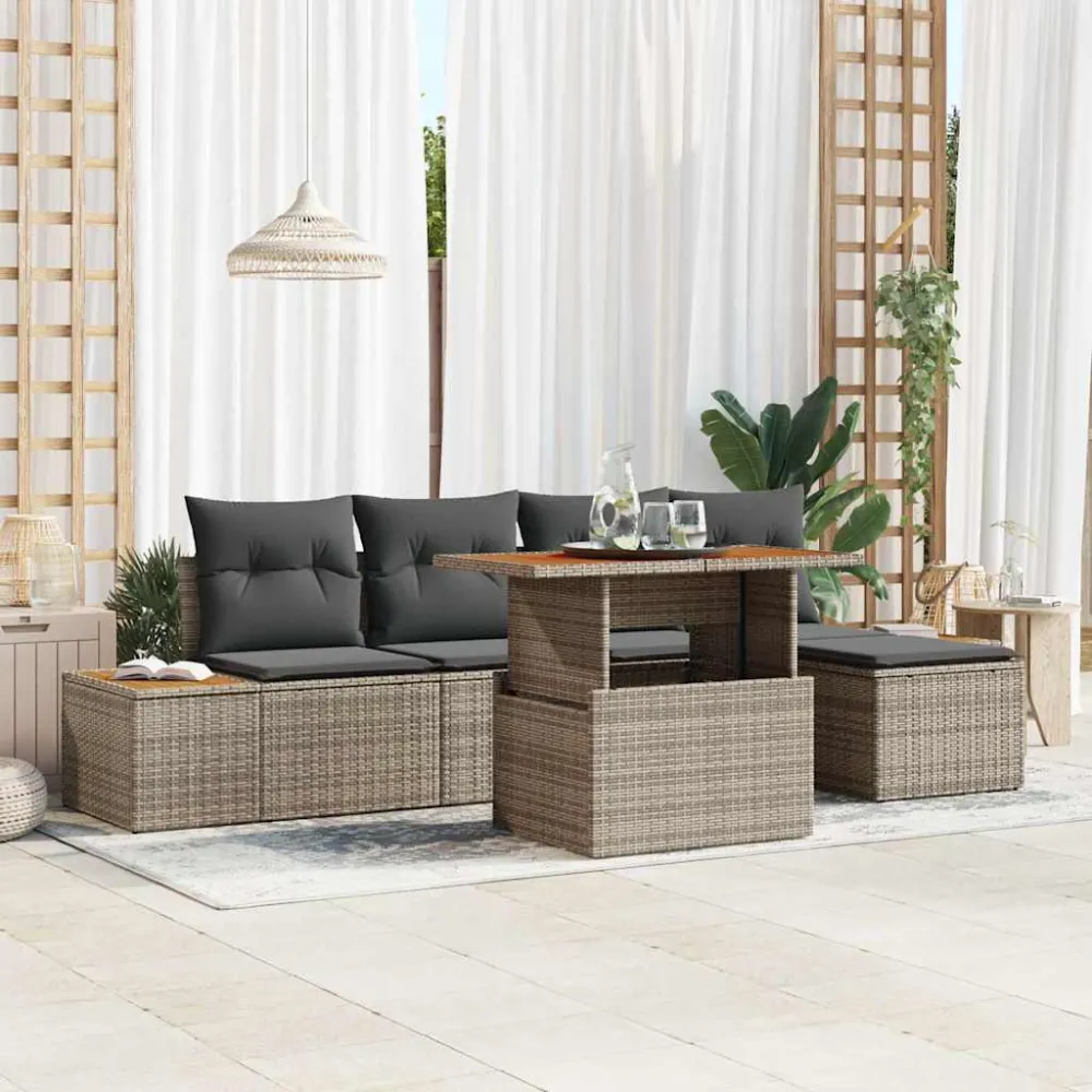Tuin Sofa Set met opslag 6 pcs Grijs Poly riet vidaXL
