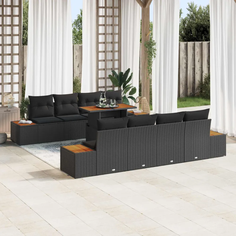 Tuin Sofa Set met opslag 9 pcs Zwart Poly riet vidaXL