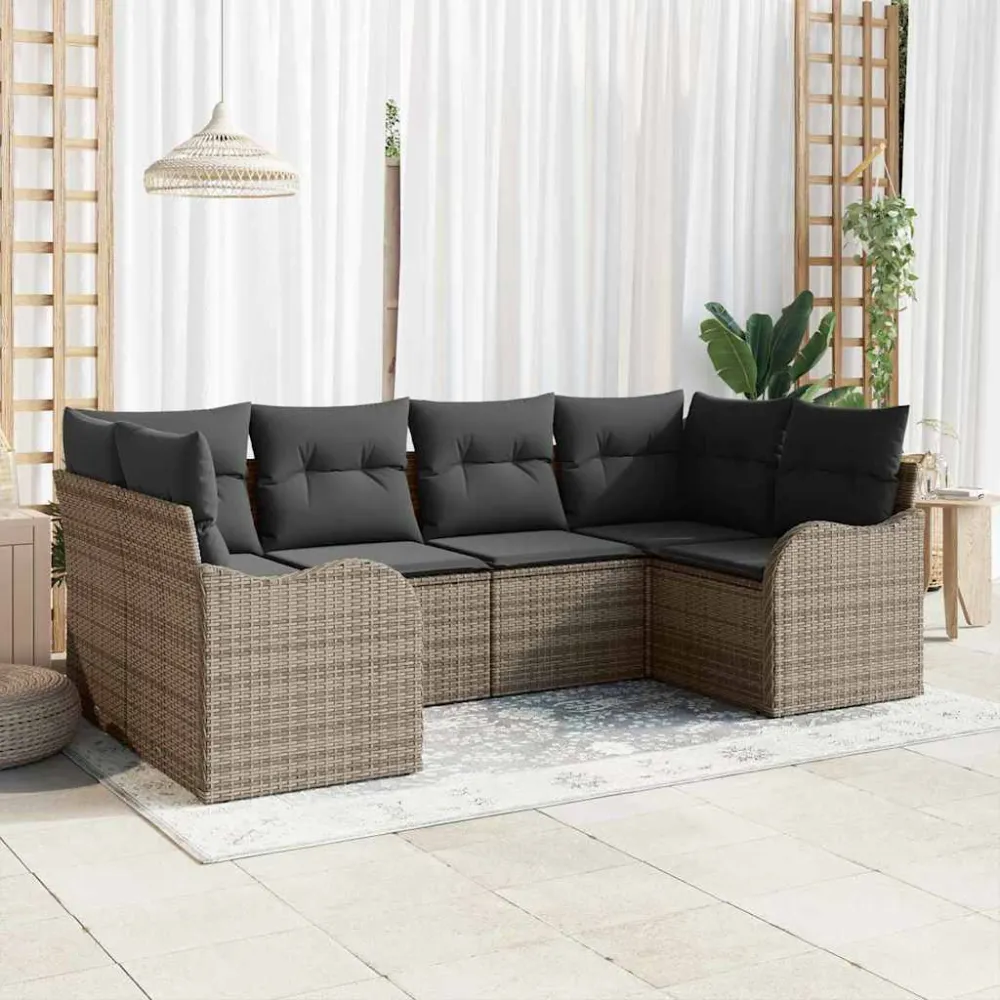 Tuin Sofa Set met opslag 6 pcs Grijs Poly riet vidaXL