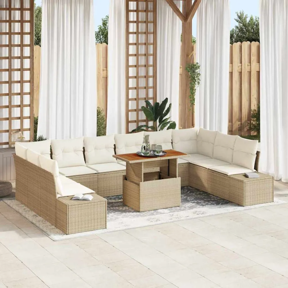 Tuin Sofa Set met opslag 11 pcs Beige Poly riet vidaXL