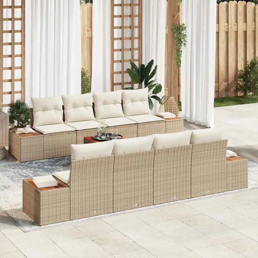 Tuin Sofa Set met opslag 9 pcs Beige Poly riet vidaXL