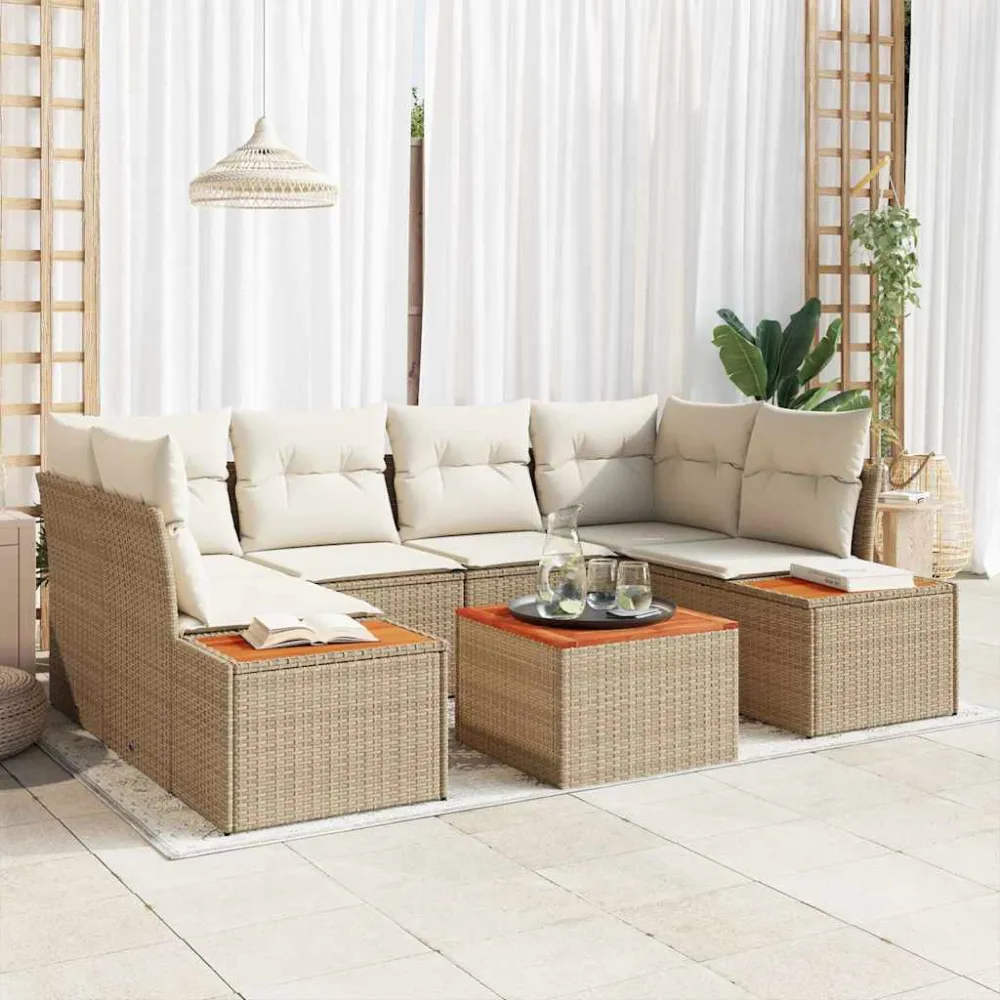 Tuin Sofa Set met opslag 7 pcs Beige Poly riet vidaXL