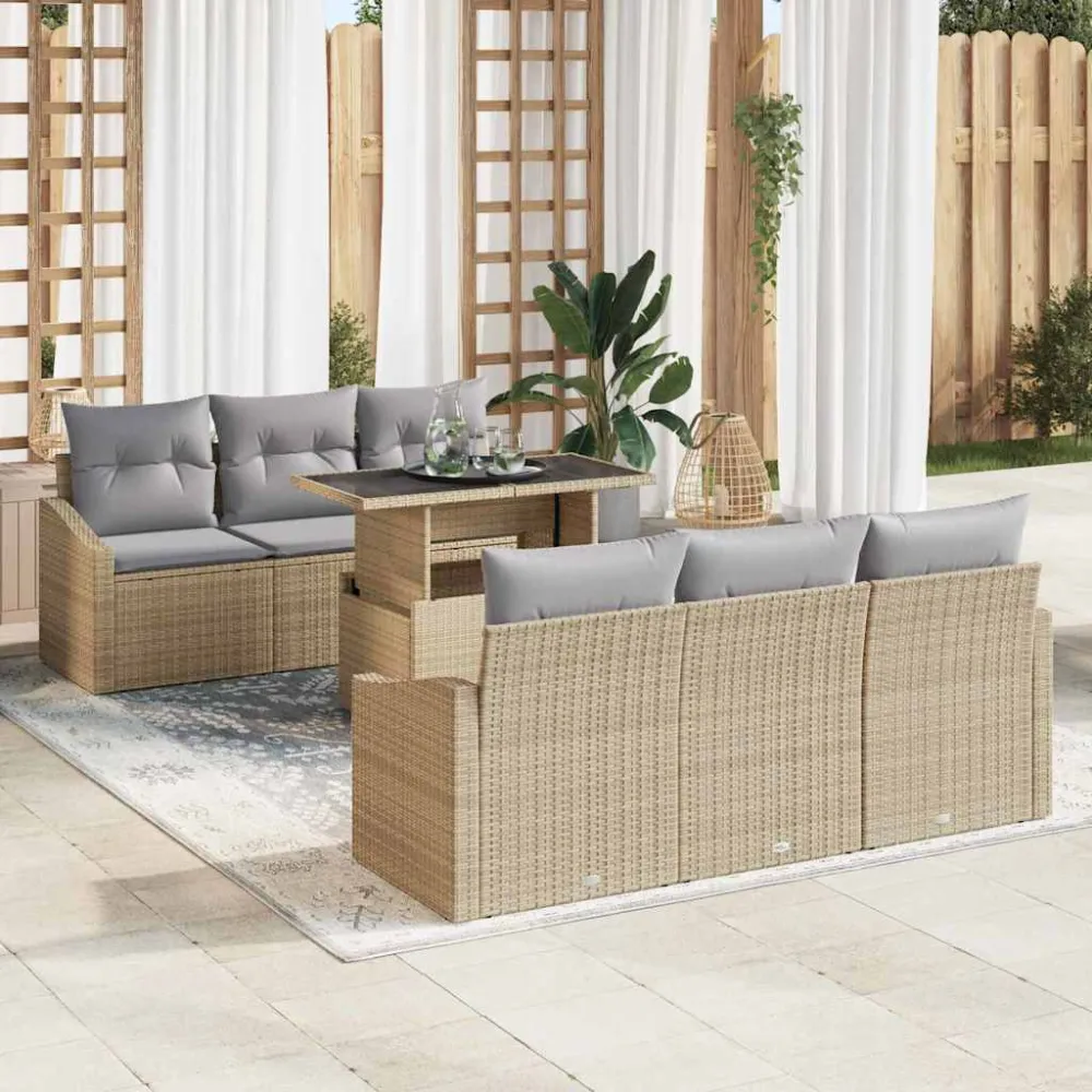 Tuin Sofa Set met opslag 7 pcs Beige en Licht Grijs poly rattan vidaXL