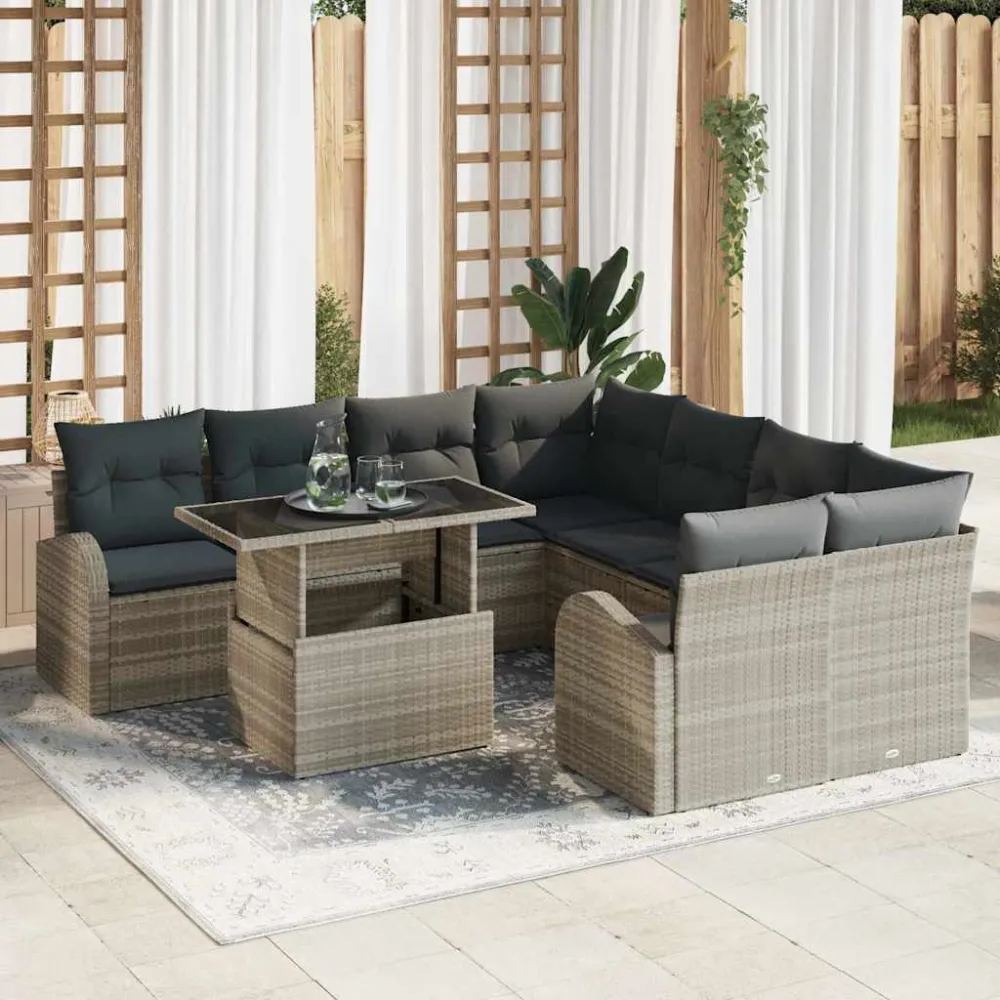 Tuin Sofa Set met opslag 9 pcs Lichtgrijs poly rattan vidaXL