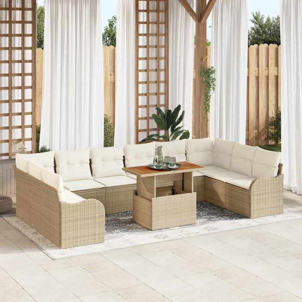 Tuin Sofa Set met opslag 11 pcs Beige Poly riet vidaXL