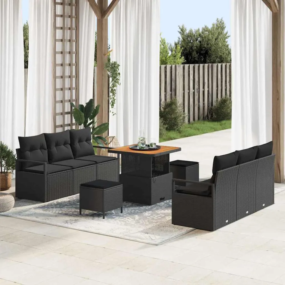Tuin Sofa Set met opslag 9 pcs Zwart Poly riet vidaXL