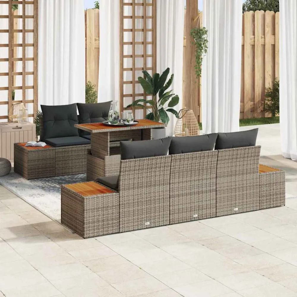 Tuin Sofa Set met opslag 6 pcs Grijs Poly riet vidaXL