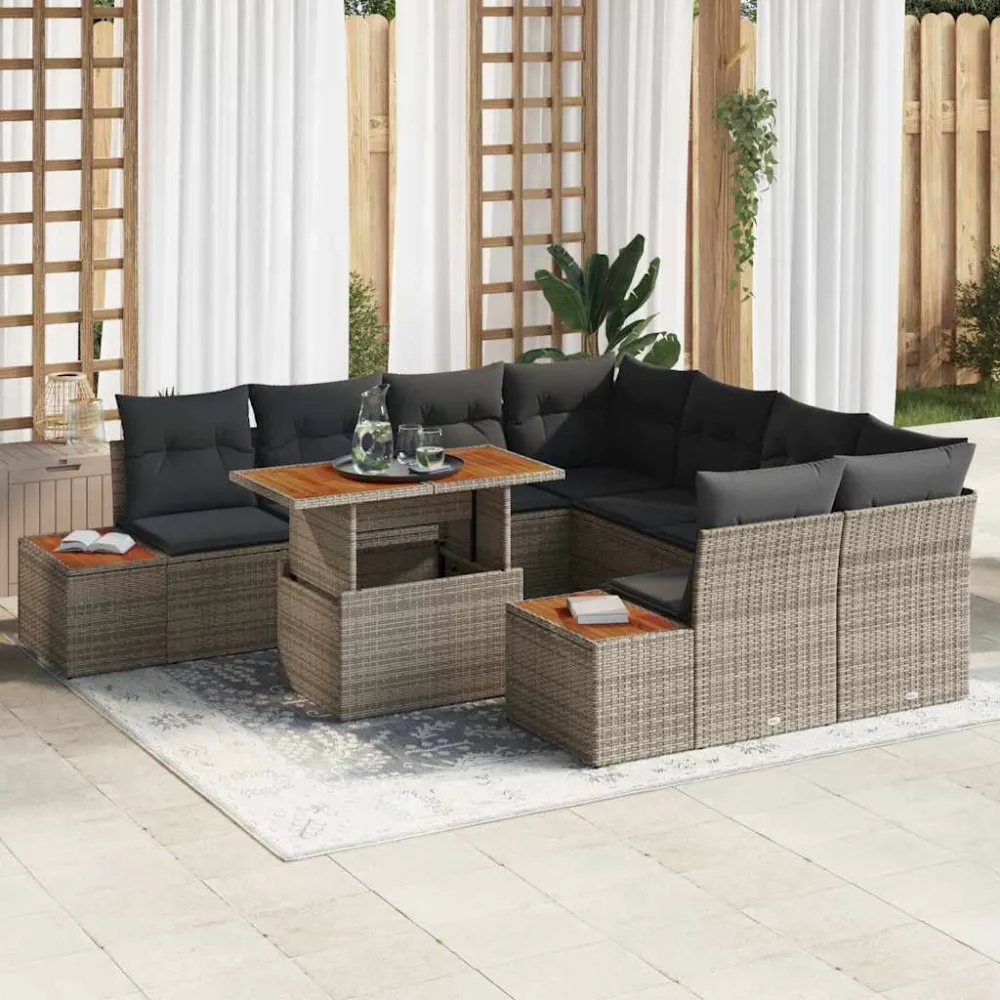 Tuin Sofa Set met opslag 9 pcs Grijs Poly riet vidaXL