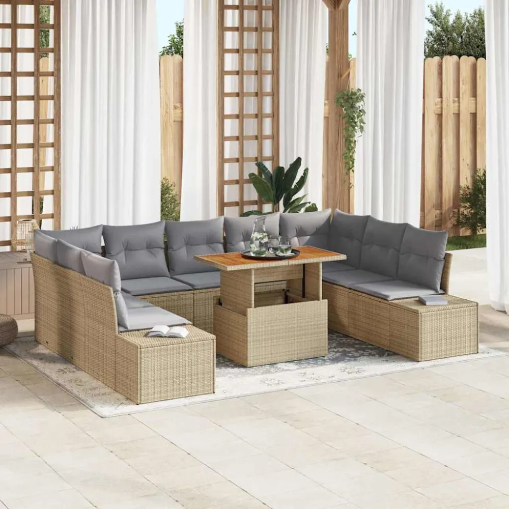 Tuin Sofa Set met opslag 10 pcs Beige Poly riet vidaXL