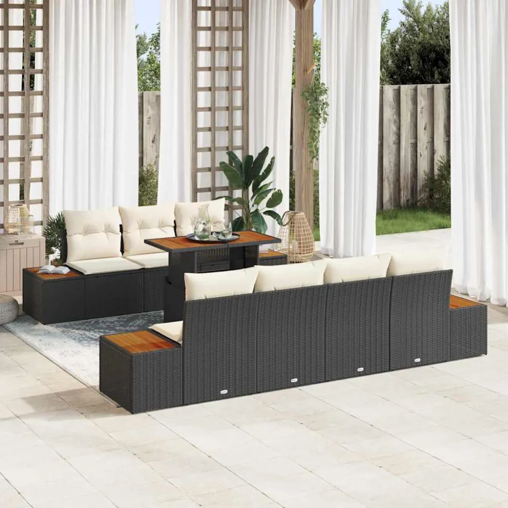 Tuin Sofa Set met opslag 8 pcs Zwart Poly riet vidaXL