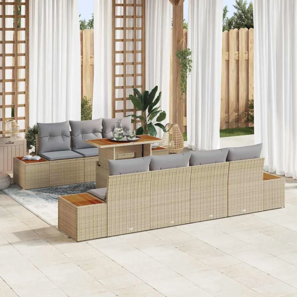 Tuin Sofa Set met opslag 8 pcs Beige Poly riet vidaXL