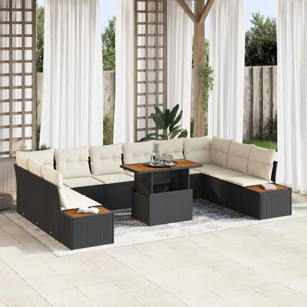Tuin Sofa Set met opslag 11 pcs Zwart Poly riet vidaXL
