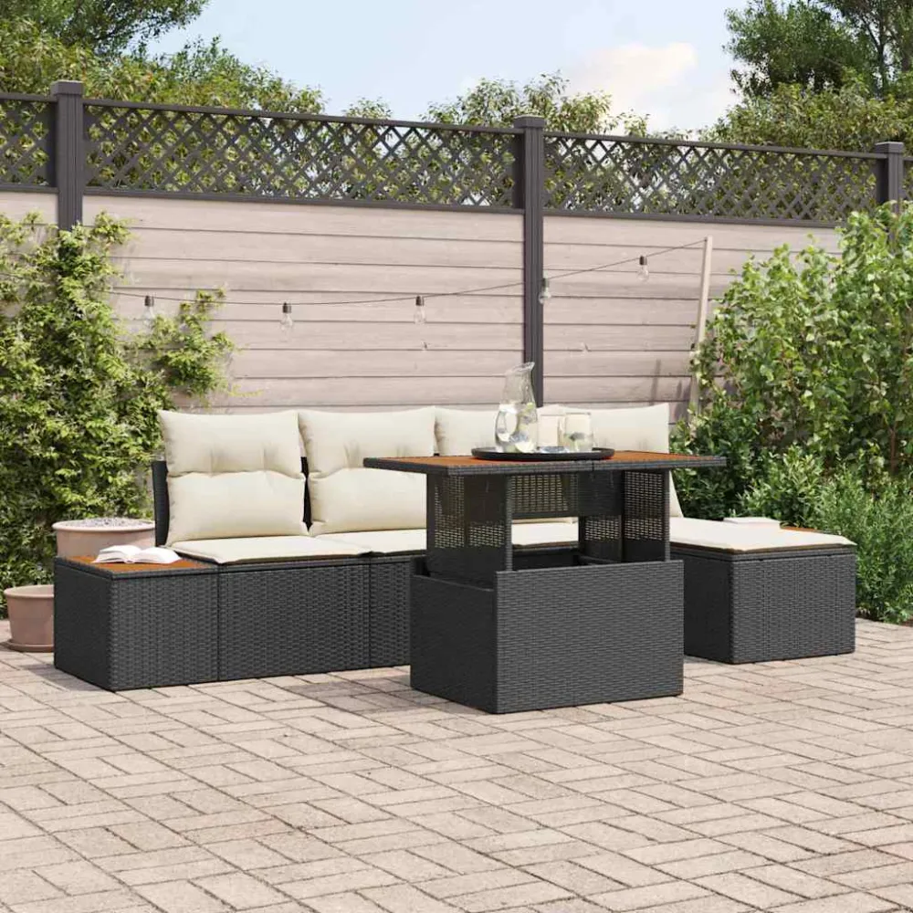 Tuin Sofa Set met opslag 6 pcs Zwart Poly riet vidaXL