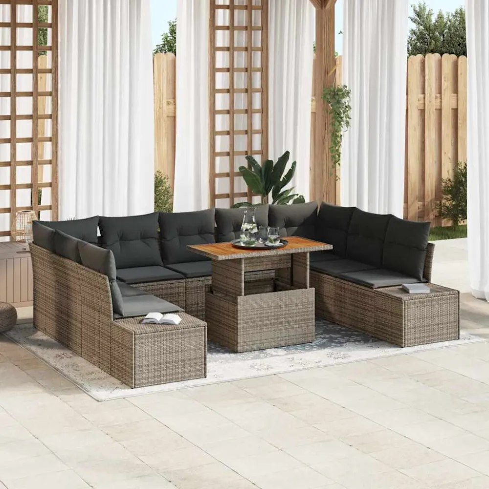 Tuin Sofa Set met opslag 10 pcs Grijs Poly riet vidaXL