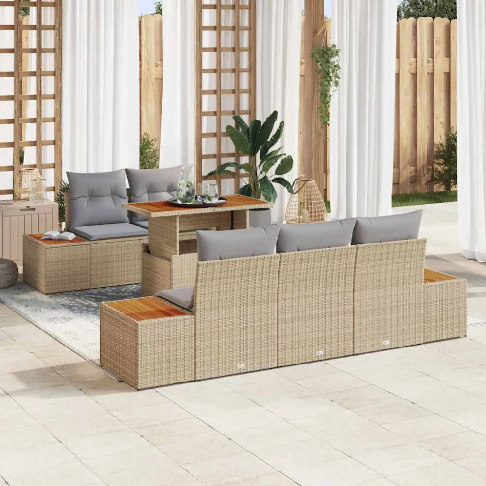 Tuin Sofa Set met opslag 6 pcs Beige Poly riet vidaXL