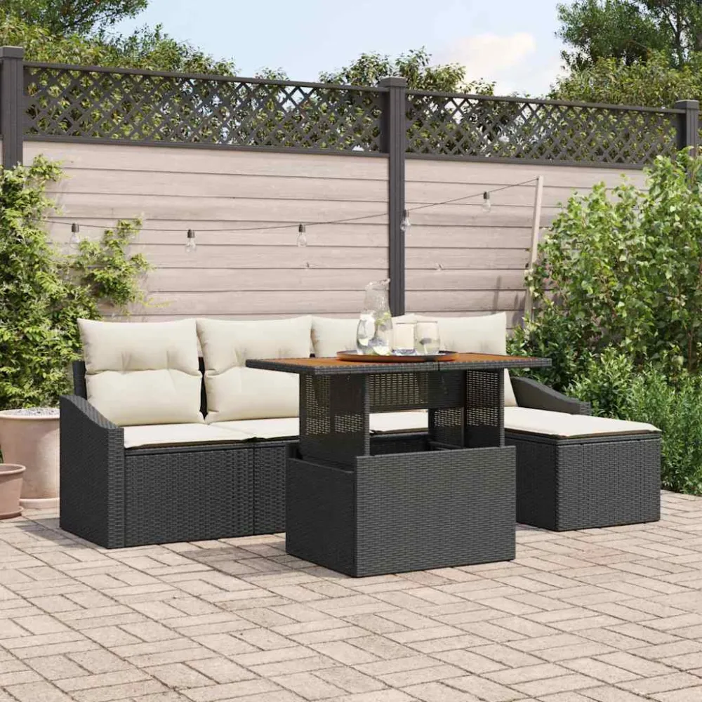 Tuin Sofa Set met opslag 6 pcs Zwart Poly riet vidaXL