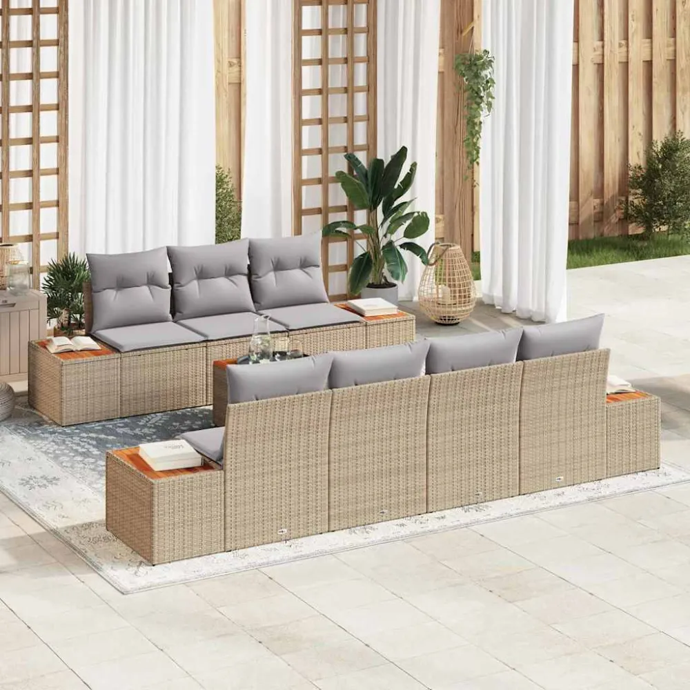 Tuin Sofa Set met opslag 8 pcs Beige Poly riet vidaXL