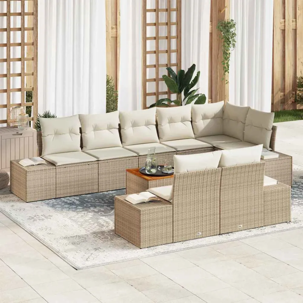 Tuin Sofa Set met opslag 9 pcs Beige en wit vidaXL