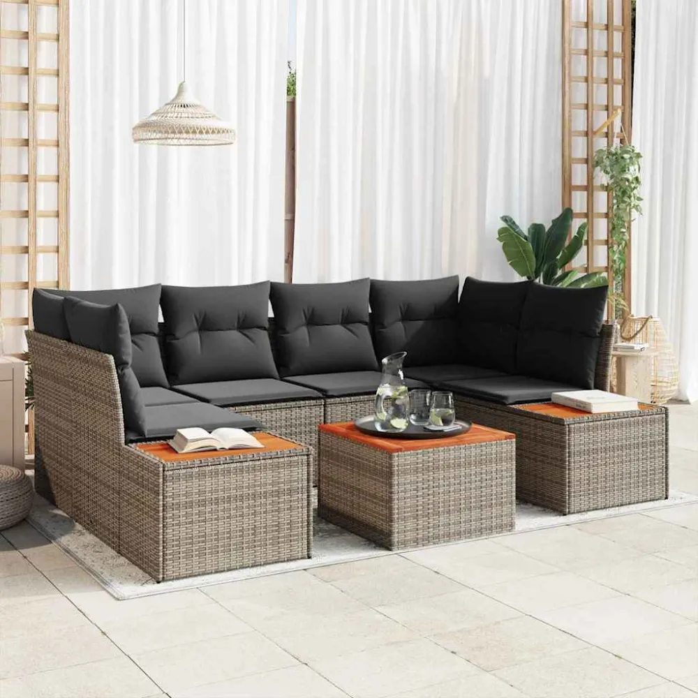 Tuin Sofa Set met opslag 7 pcs Grijs Poly riet vidaXL