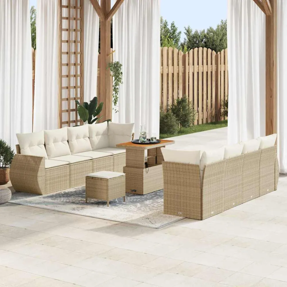 Tuin Sofa Set met opslag 11 pcs Beige Poly riet vidaXL