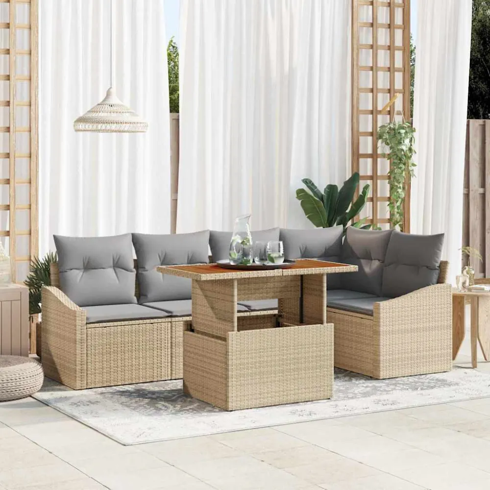 Tuin Sofa Set met opslag 6 pcs Beige Poly riet vidaXL