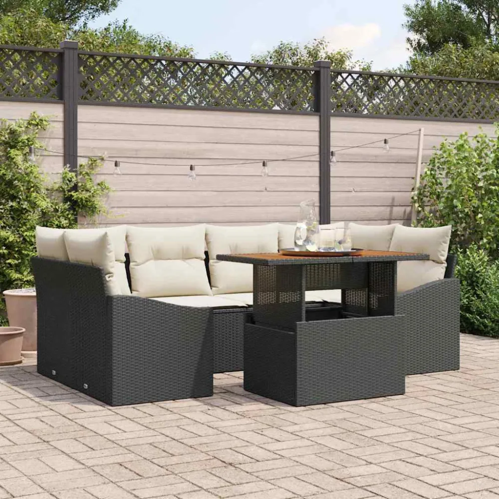 Tuin Sofa Set met opslag 7 pcs Zwart Poly riet vidaXL