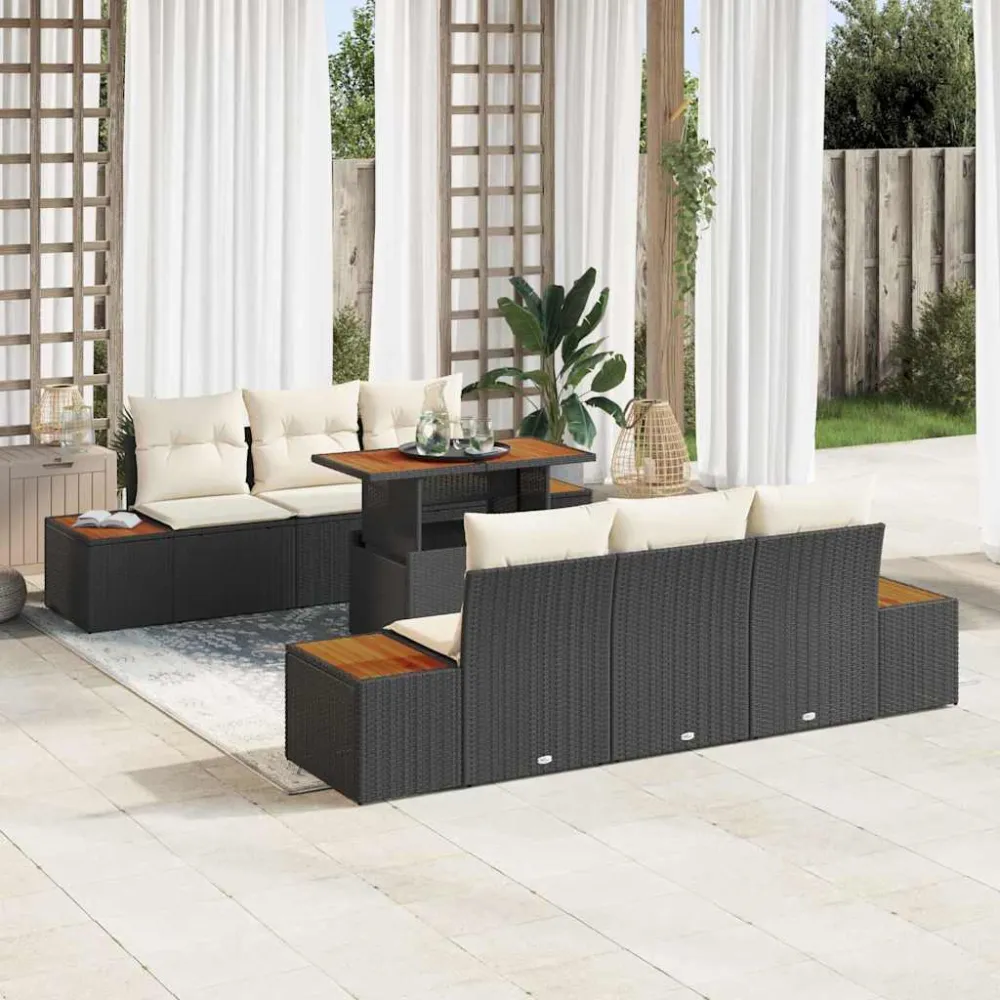 Tuin Sofa Set met opslag 7 pcs Zwart Poly riet vidaXL