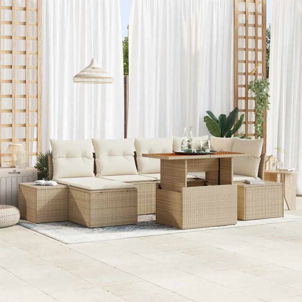 Tuin Sofa Set met opslag 7 pcs Beige Poly riet vidaXL