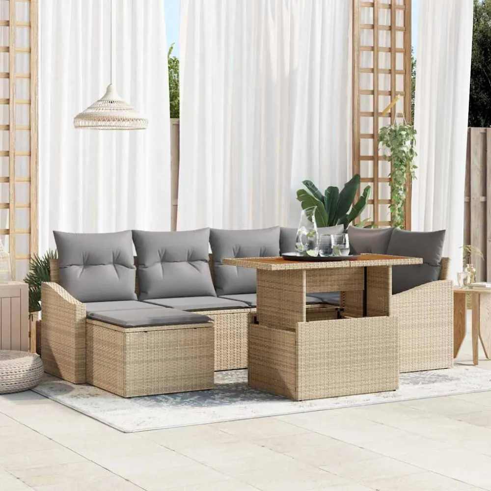 Tuin Sofa Set met opslag 7 pcs Beige Poly riet vidaXL