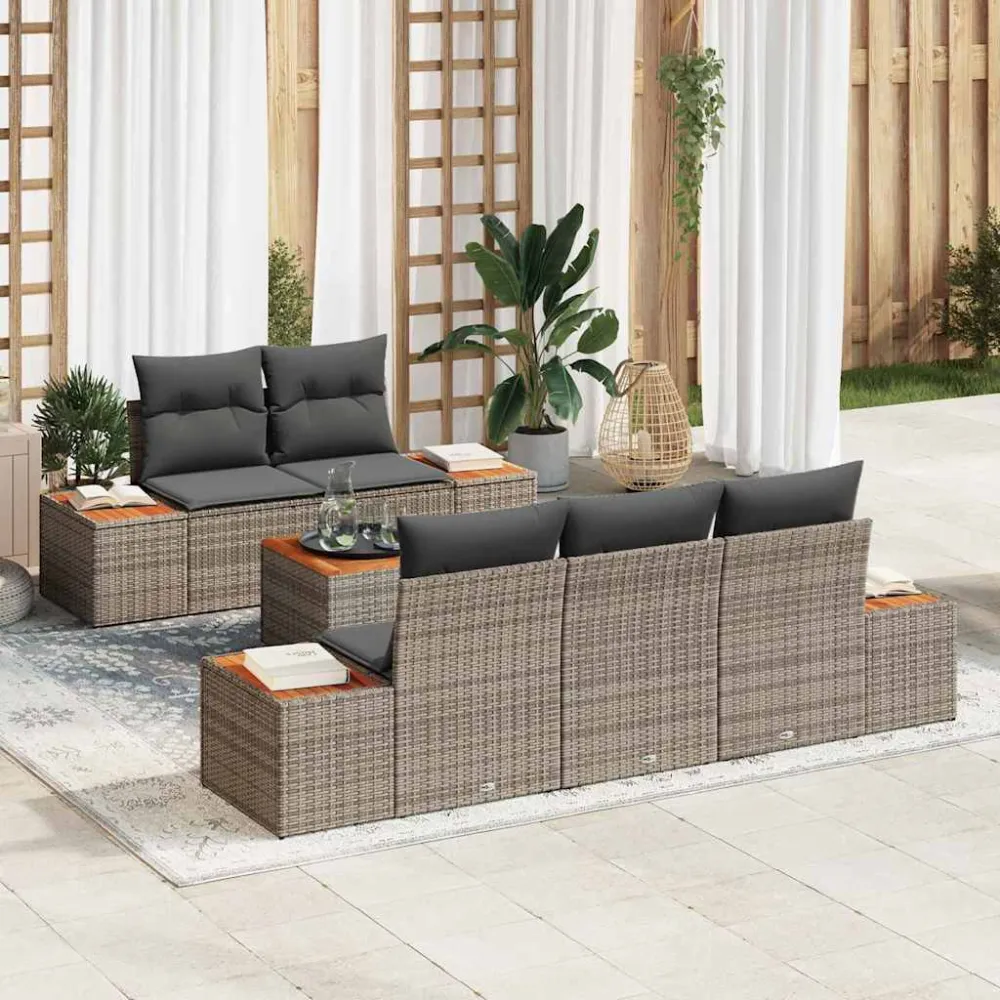 Tuin Sofa Set met opslag 6 pcs Grijs Poly riet vidaXL