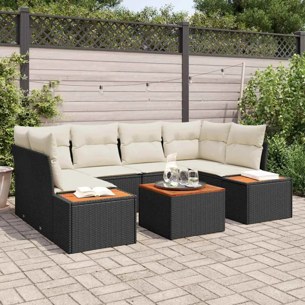 Tuin Sofa Set met opslag 7 pcs Zwart Poly riet vidaXL