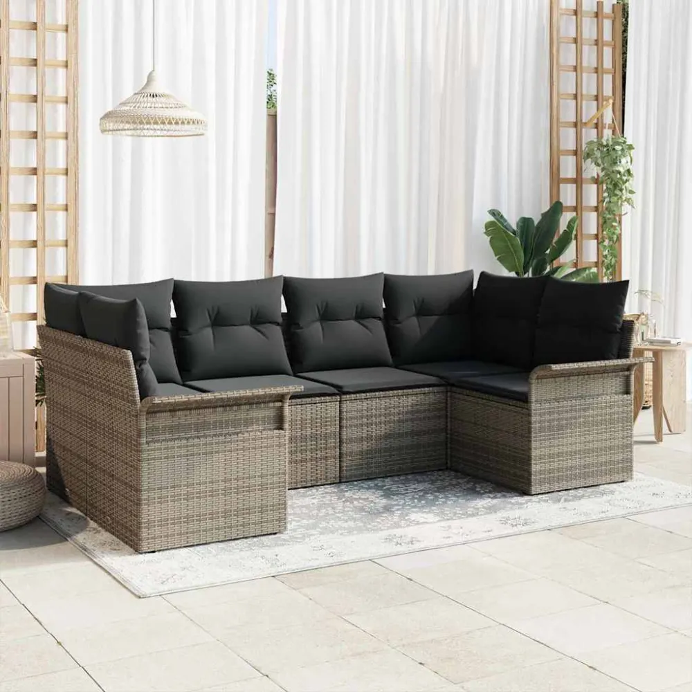 Tuin Sofa Set met opslag 6 pcs Grijs Poly riet vidaXL
