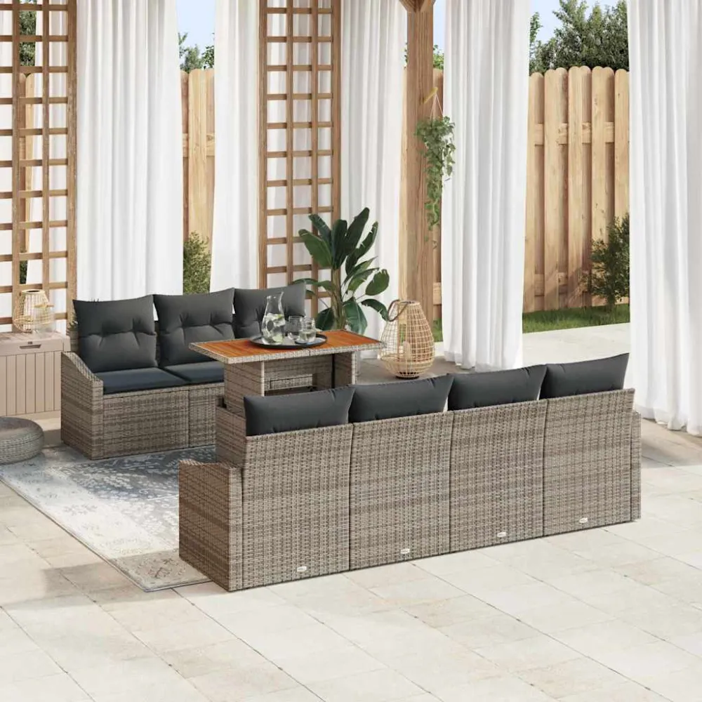 Tuin Sofa Set met opslag 8 pcs Grijs Poly riet vidaXL