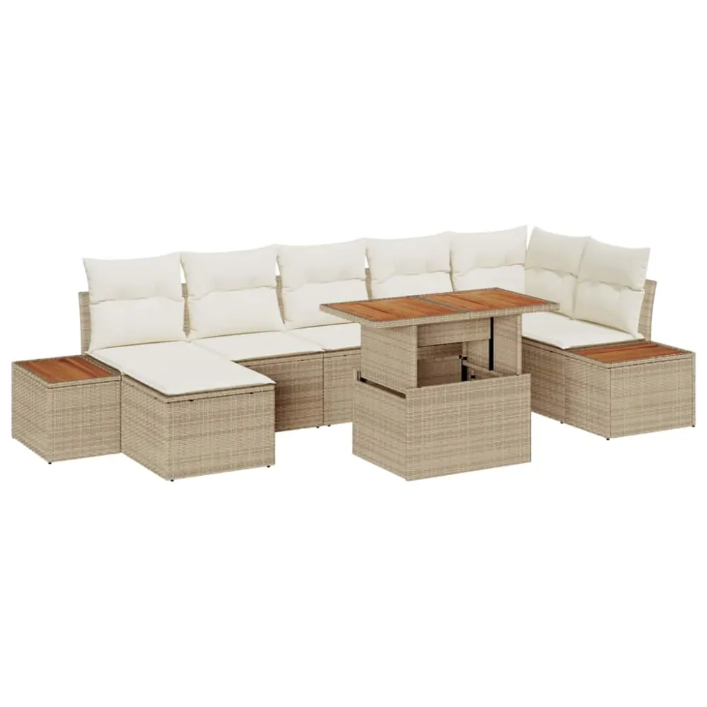 Tuin Sofa Set met opslag 8 pcs Beige Poly riet vidaXL