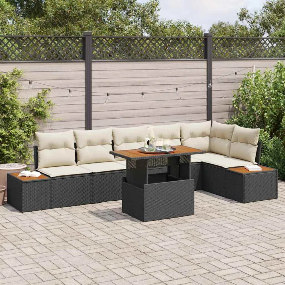 Tuin Sofa Set met opslag 7 pcs Zwart Poly riet vidaXL